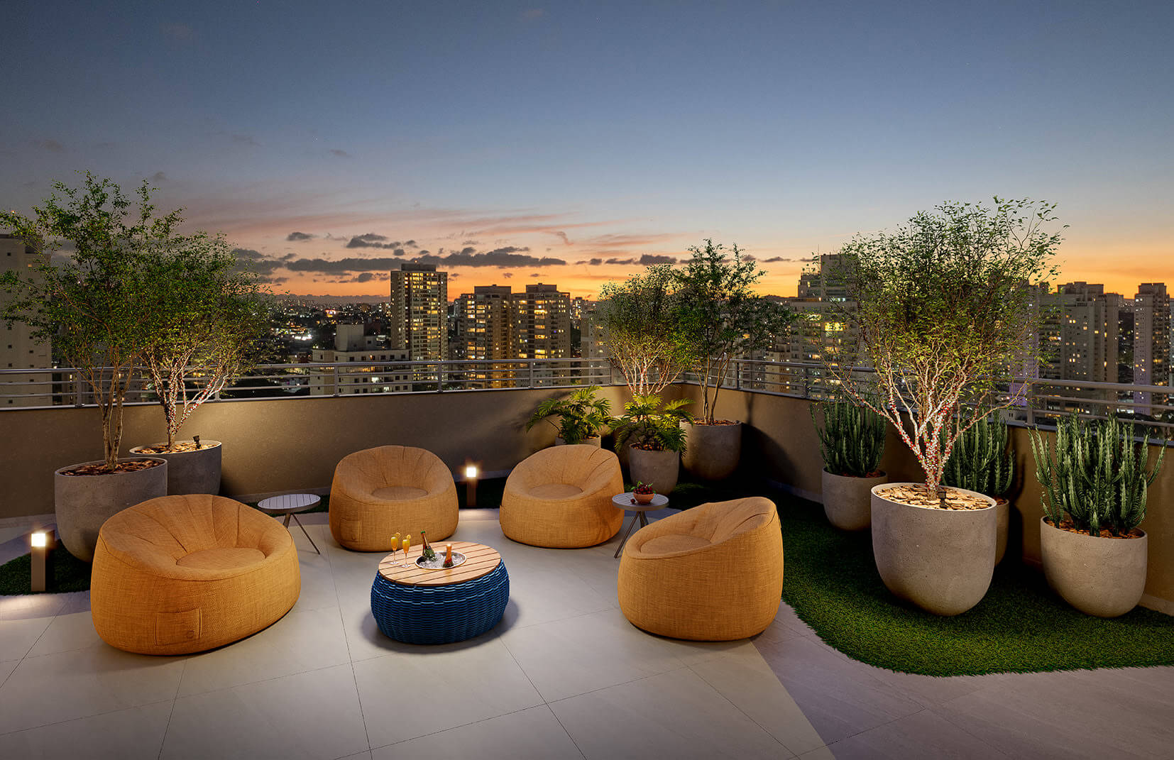 Rooftop lounge ao pôr do sol